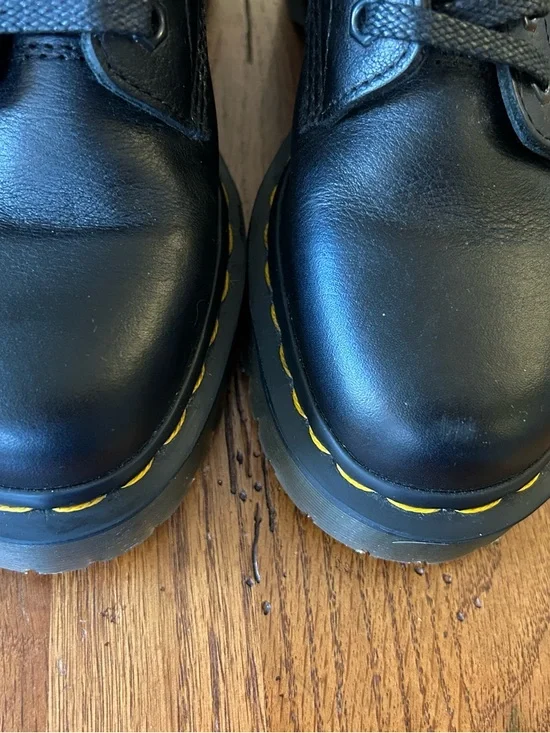 Dr. Martens Black Leather Lace-Up Boots with Yellow Stitching - Picture 6 of 10
